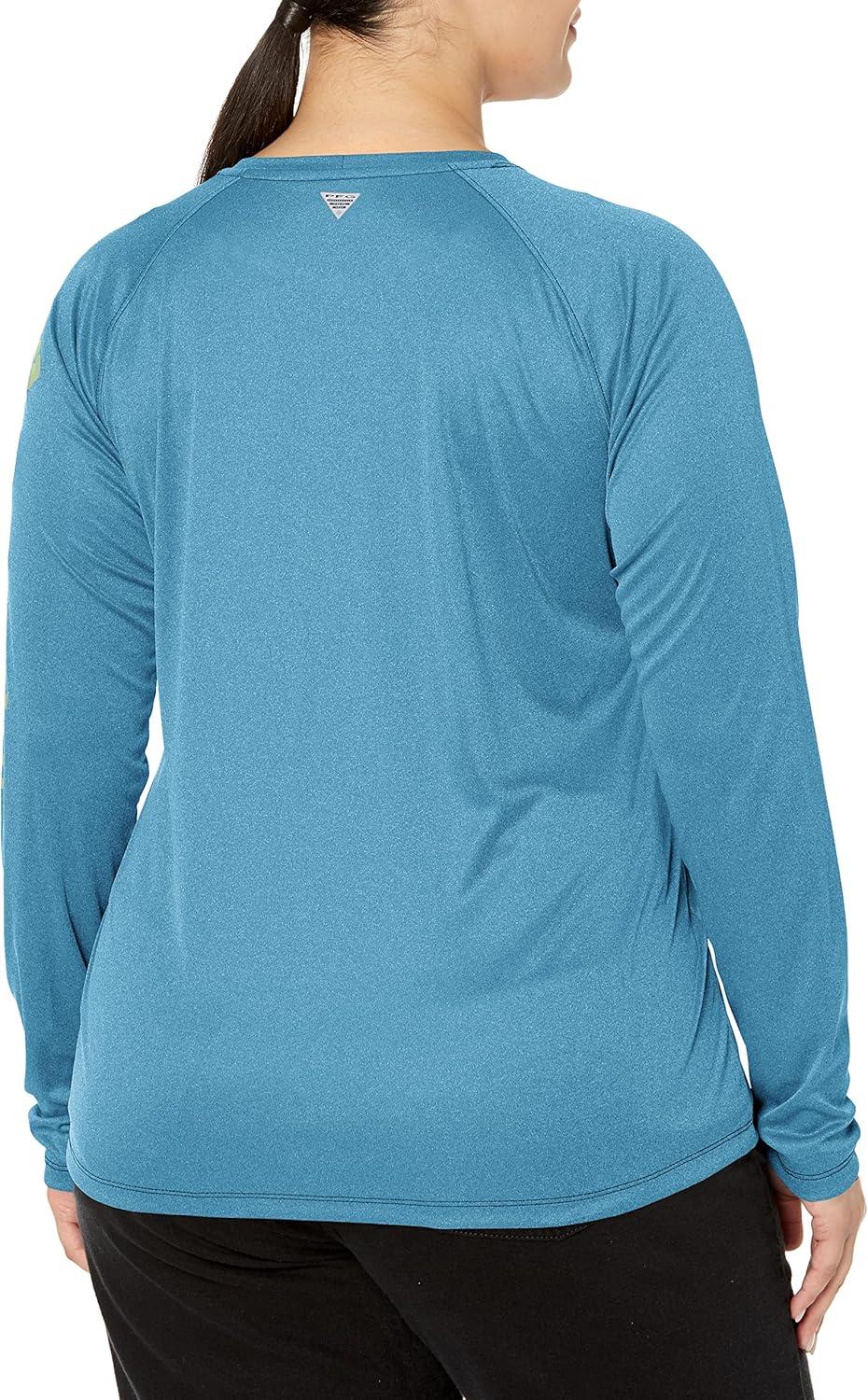imageColumbia Womens Tidal Tee II Long Sleeve HoodieDeep Marine HeatherLight Lime Logo