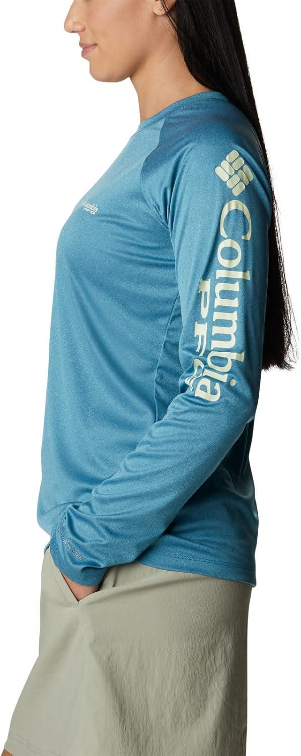 imageColumbia Womens Tidal Tee II Long Sleeve HoodieDeep Marine HeatherLight Lime Logo