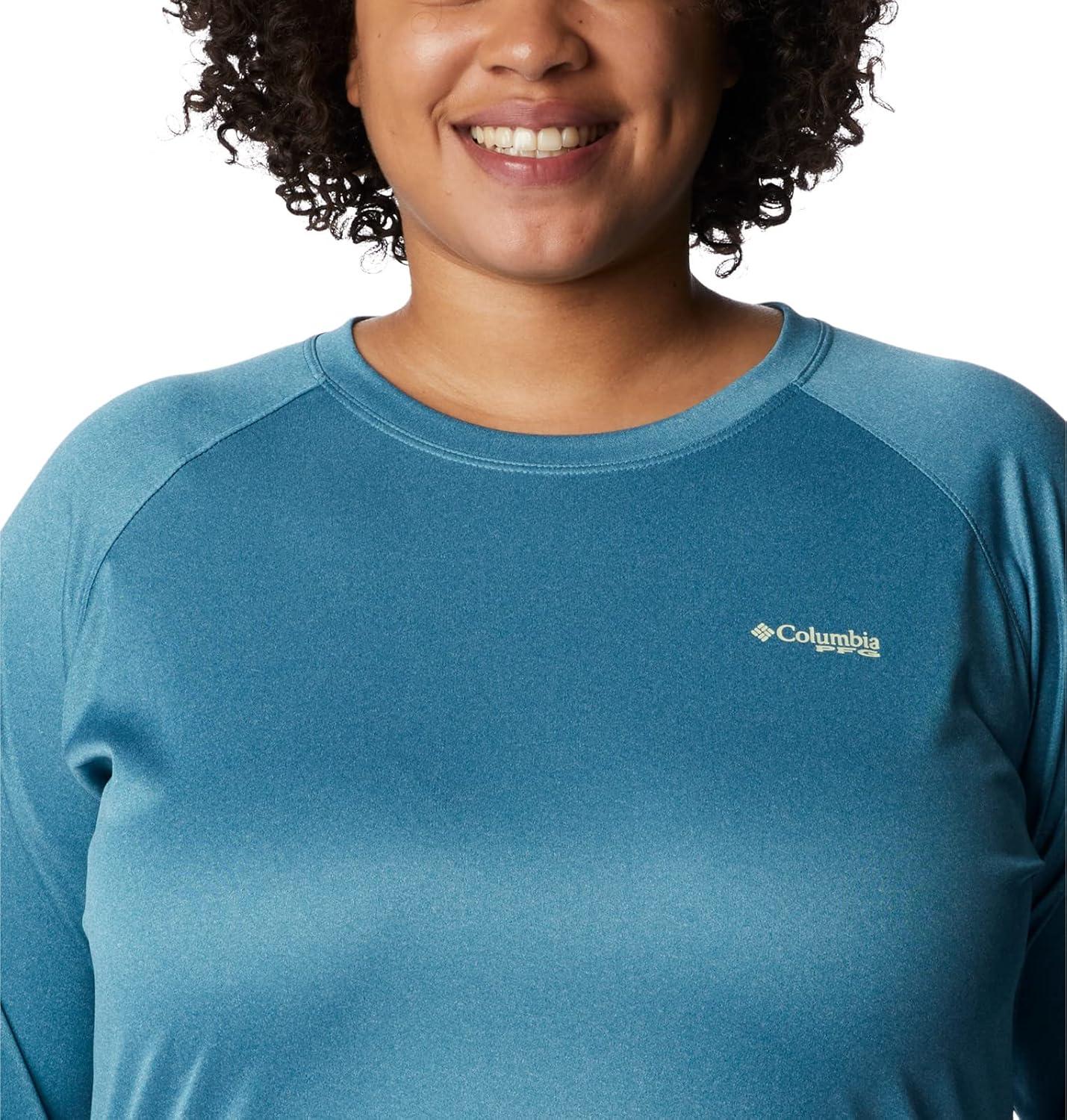 imageColumbia Womens Tidal Tee II Long Sleeve HoodieDeep Marine HeatherLight Lime Logo