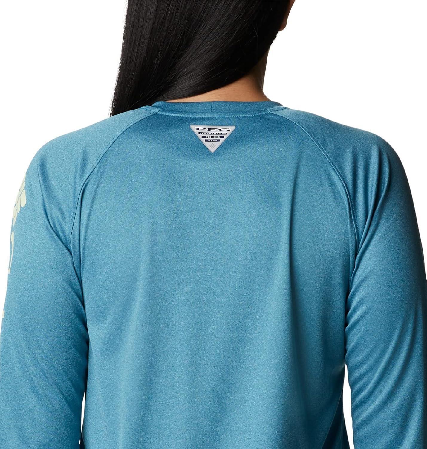 imageColumbia Womens Tidal Tee II Long Sleeve HoodieDeep Marine HeatherLight Lime Logo