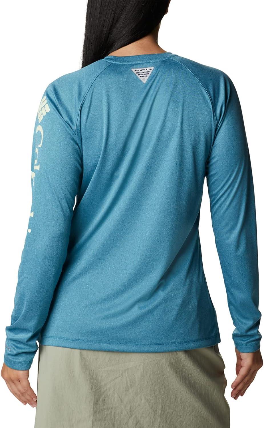 imageColumbia Womens Tidal Tee II Long Sleeve HoodieDeep Marine HeatherLight Lime Logo