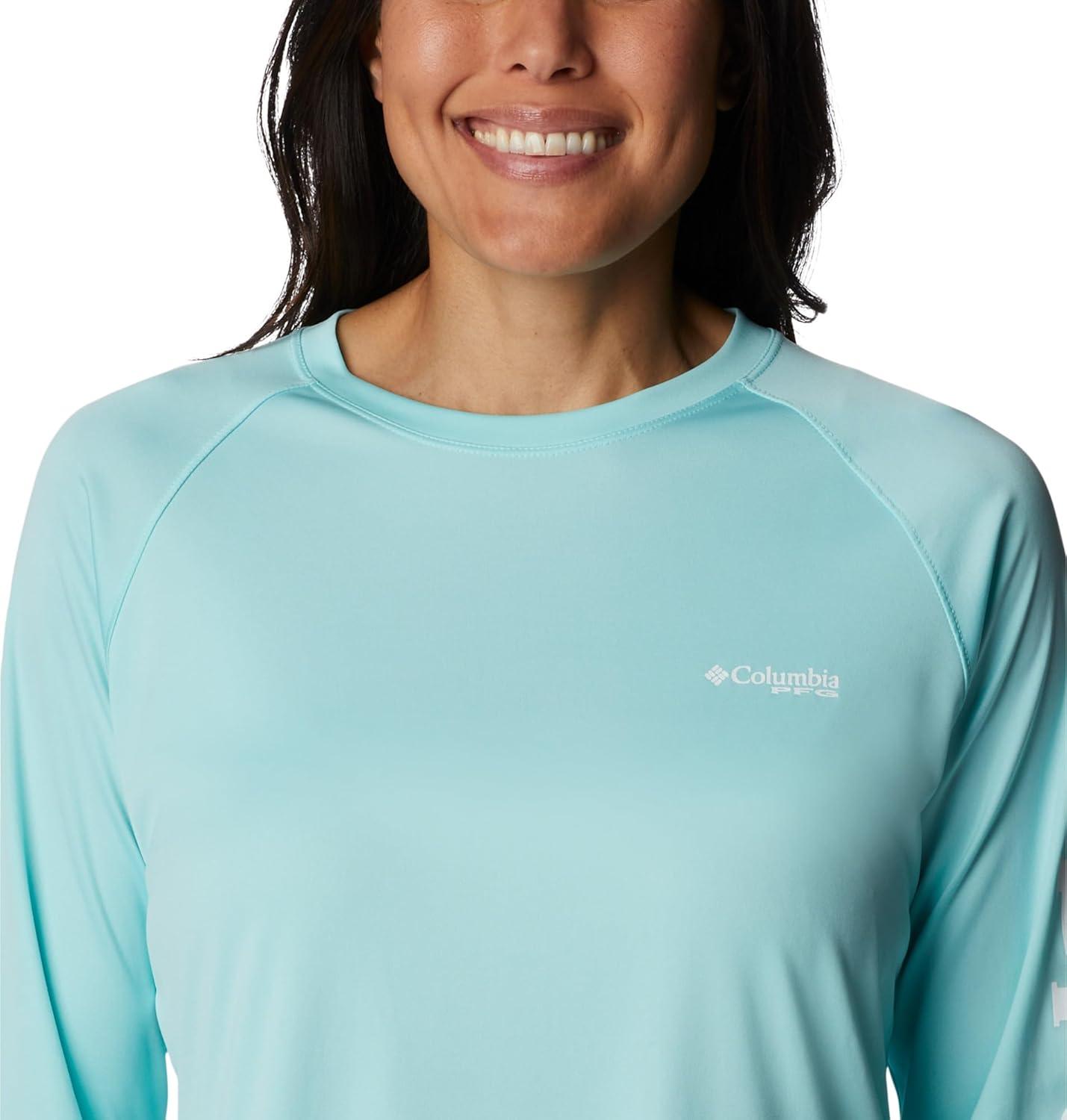 imageColumbia Womens Tidal Tee II Long Sleeve HoodieGullfoss GreenWhite Logo