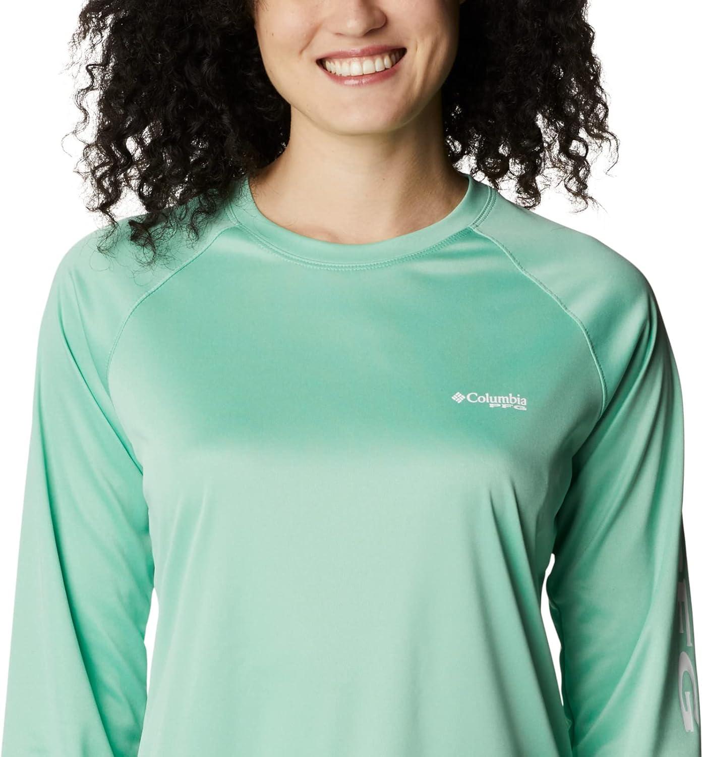 imageColumbia Womens Tidal Tee II Long Sleeve HoodieKelp HeatherWhite Logo