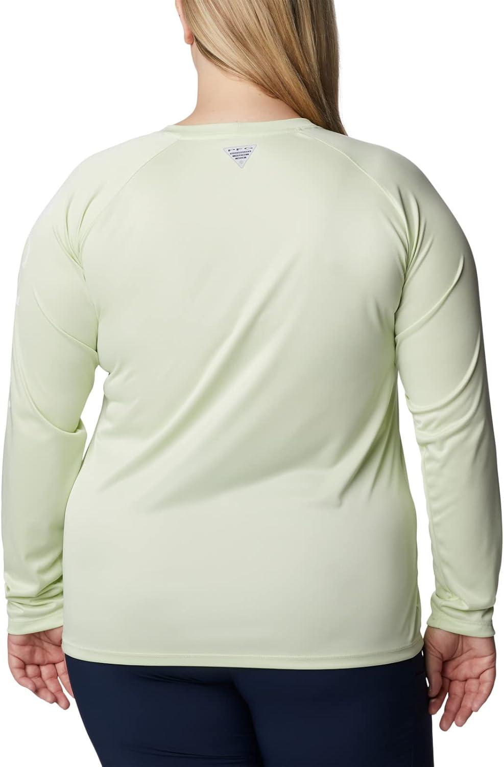 imageColumbia Womens Tidal Tee II Long Sleeve HoodieLight Lime HeatherWhite Logo