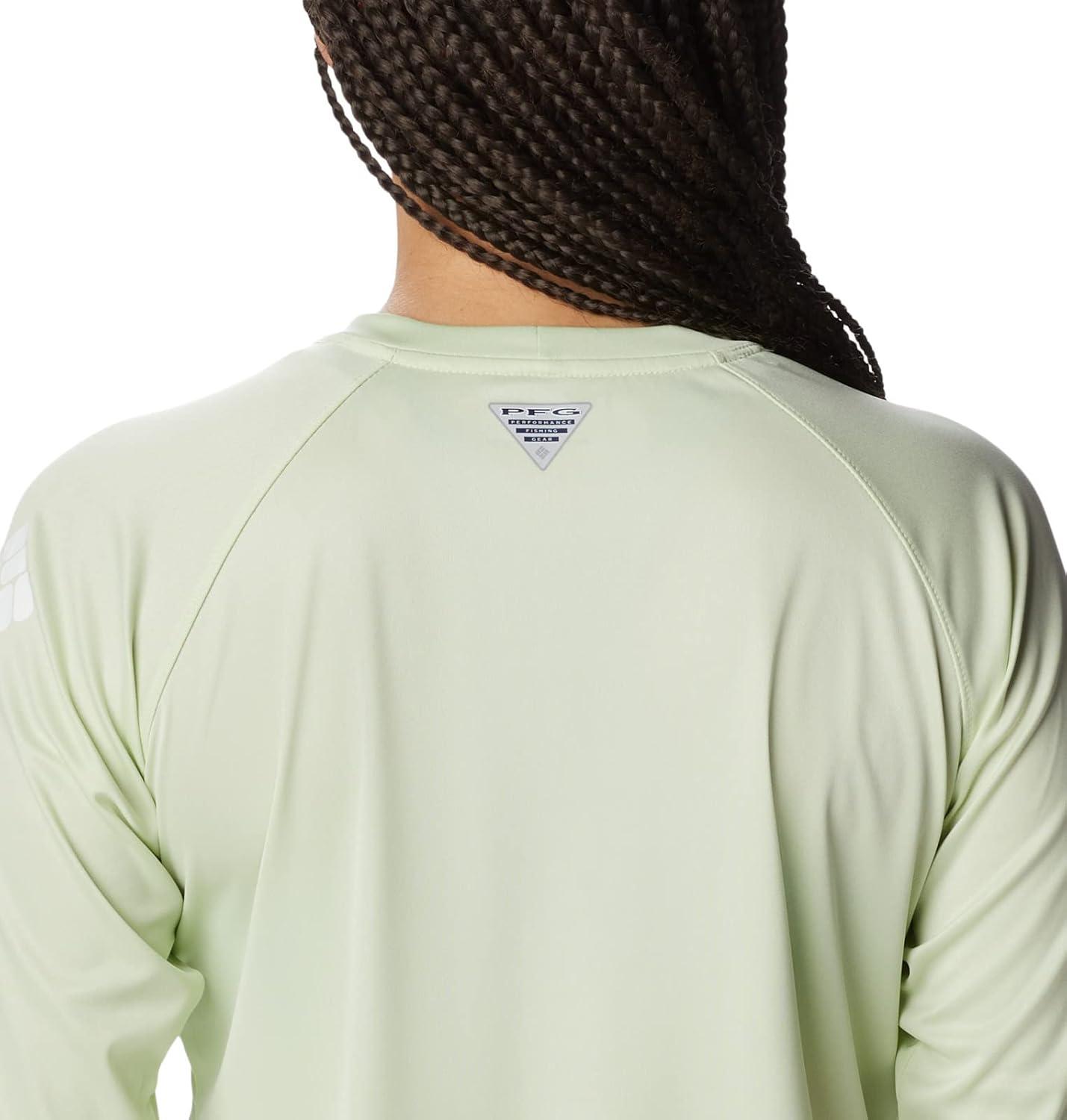 imageColumbia Womens Tidal Tee II Long Sleeve HoodieLight Lime HeatherWhite Logo