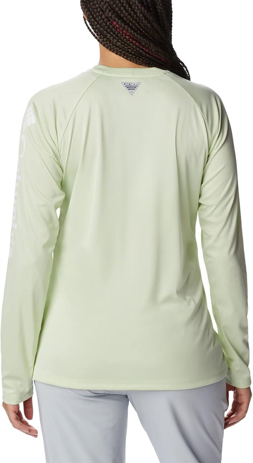 imageColumbia Womens Tidal Tee II Long Sleeve HoodieLight Lime HeatherWhite Logo