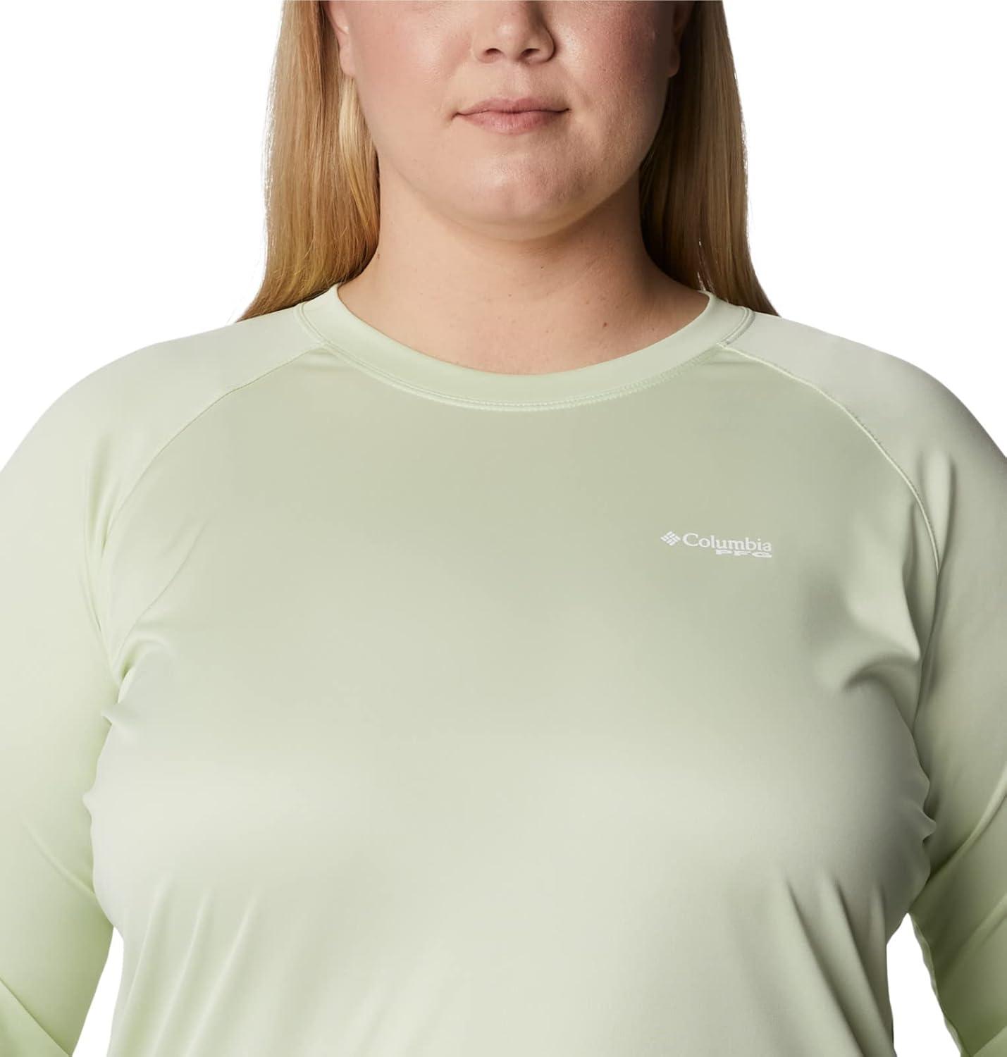 imageColumbia Womens Tidal Tee II Long Sleeve HoodieLight Lime HeatherWhite Logo