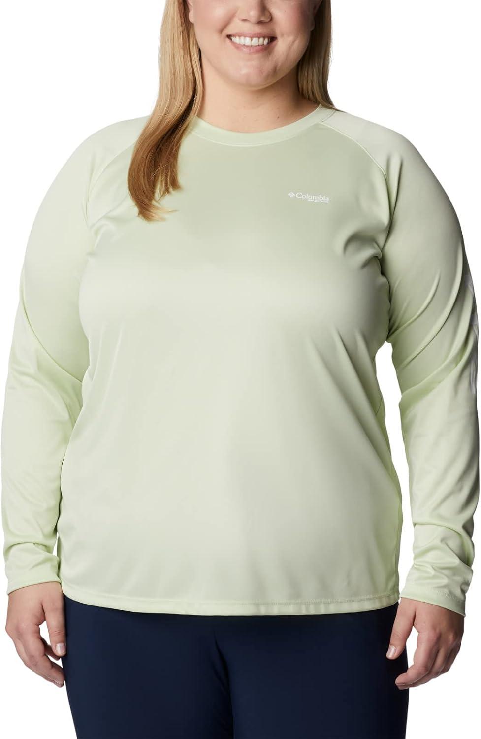 imageColumbia Womens Tidal Tee II Long Sleeve HoodieLight Lime HeatherWhite Logo