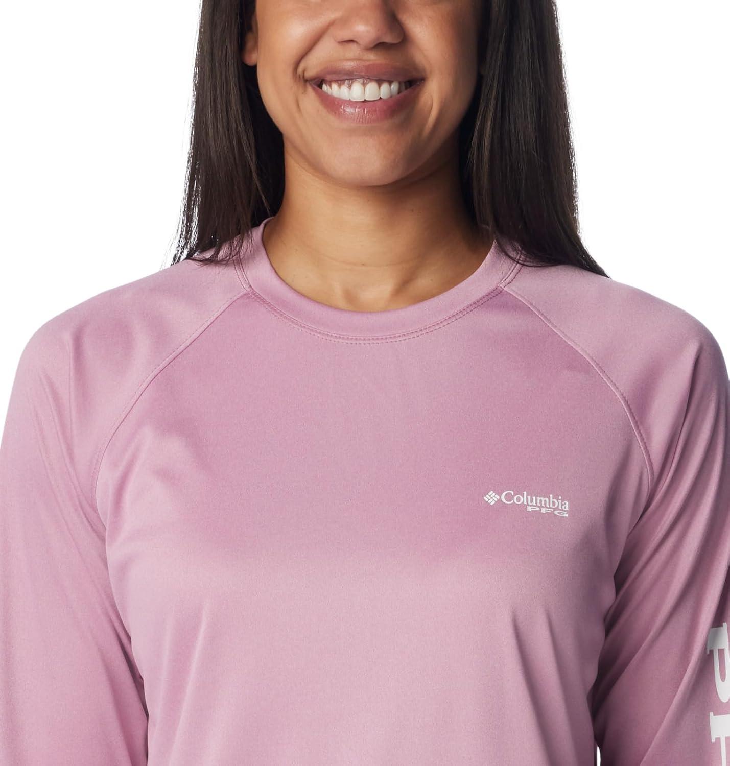 imageColumbia Womens Tidal Tee II Long Sleeve HoodieMinuet HeatherWhite Logo