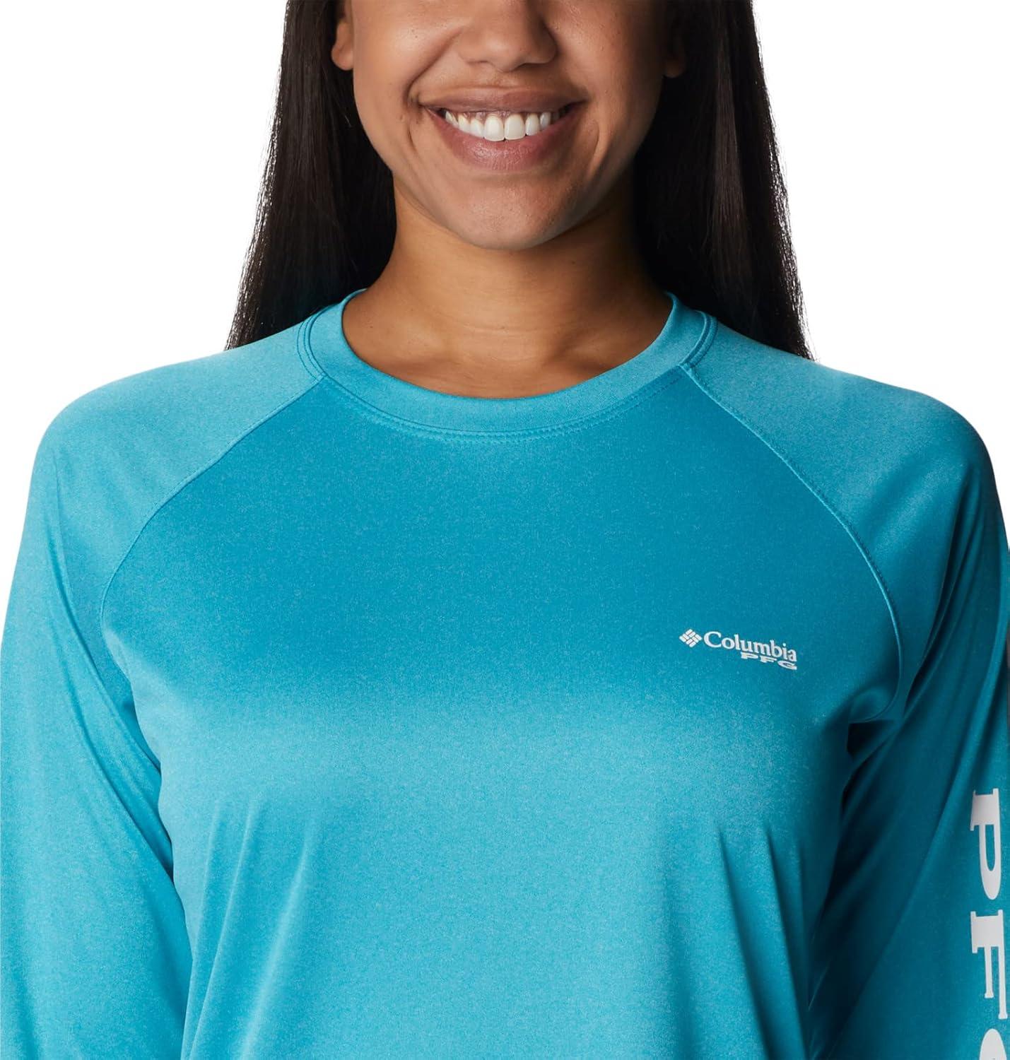 imageColumbia Womens Tidal Tee II Long Sleeve HoodieOcean Teal HeatherWhite Logo