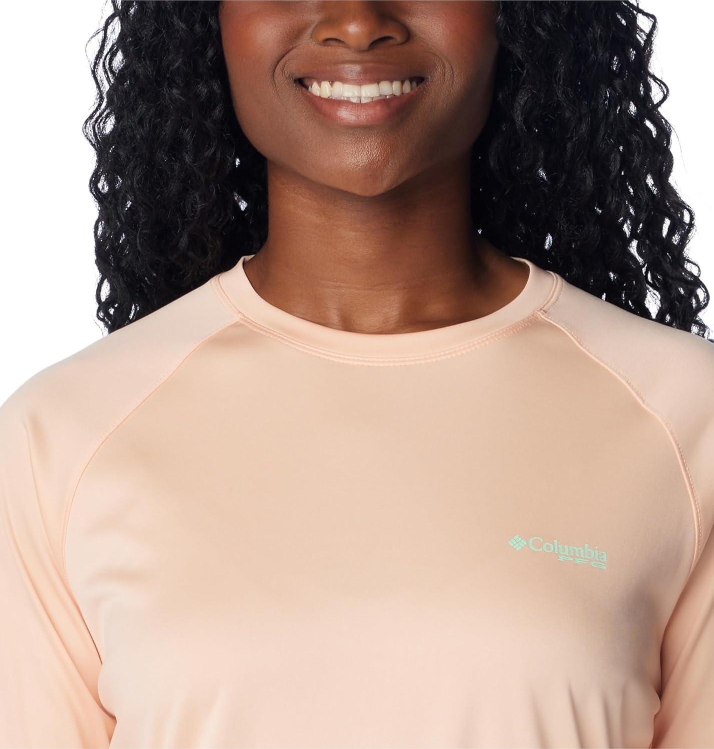 imageColumbia Womens Tidal Tee II Long Sleeve HoodiePeach FizzOcean Mint Logo