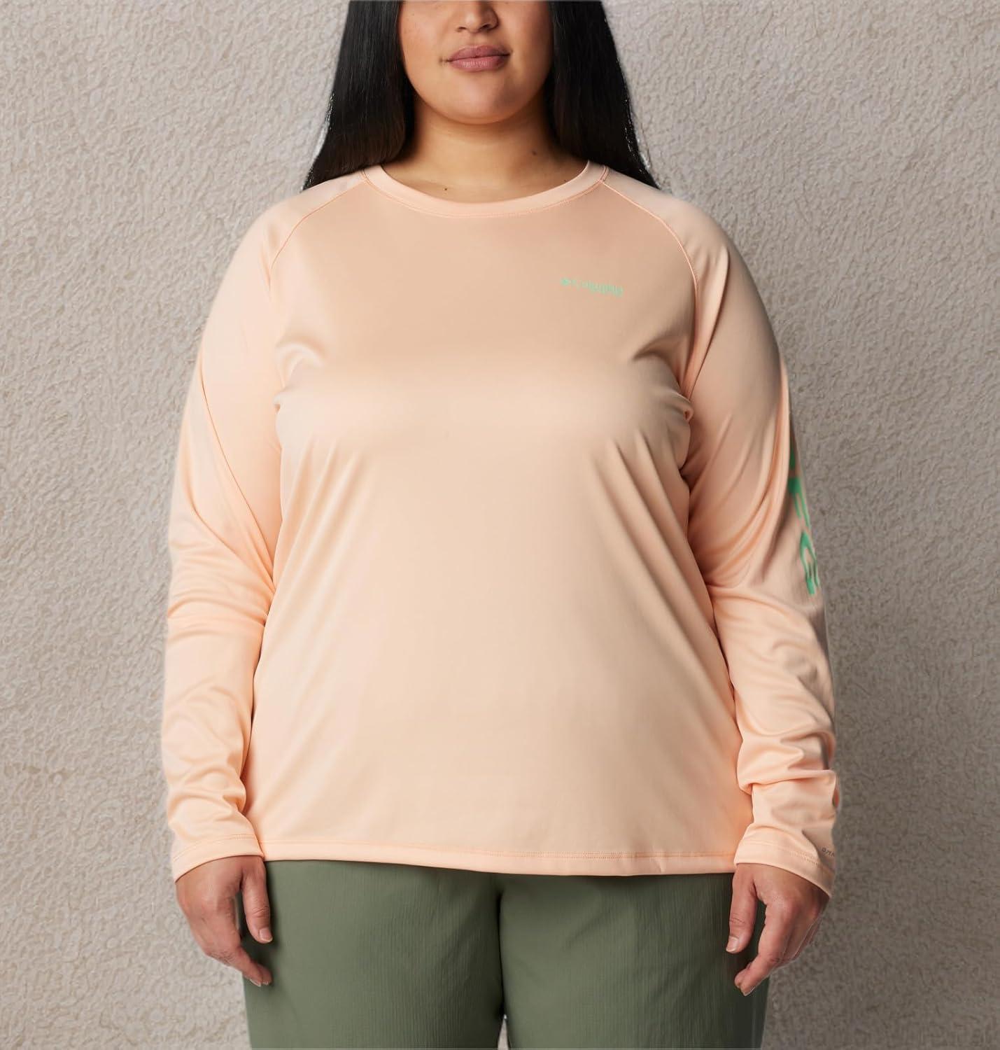 imageColumbia Womens Tidal Tee II Long Sleeve HoodiePeach FizzOcean Mint Logo