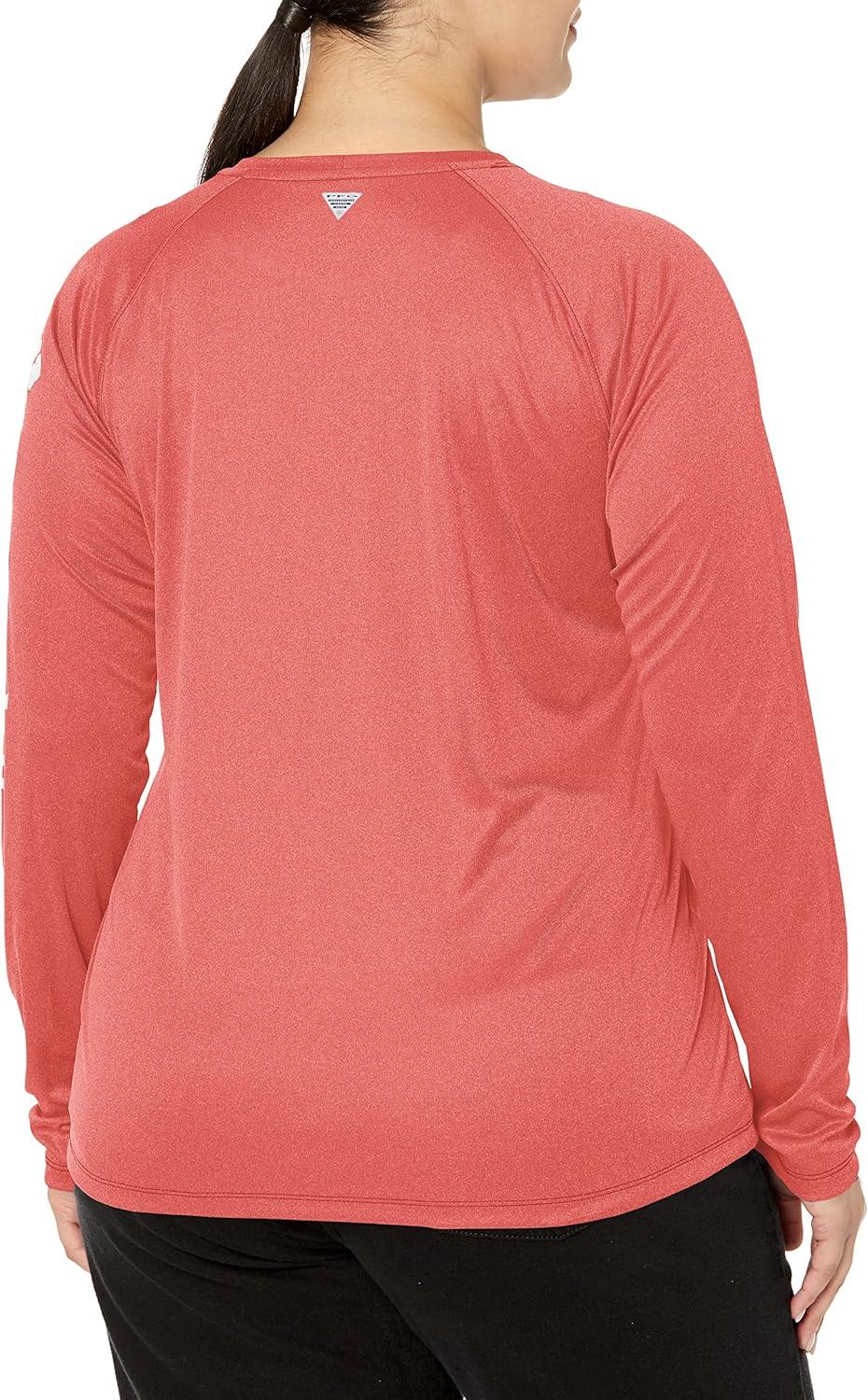 imageColumbia Womens Tidal Tee II Long Sleeve HoodieRed Hibiscus HeatherWhite Logo