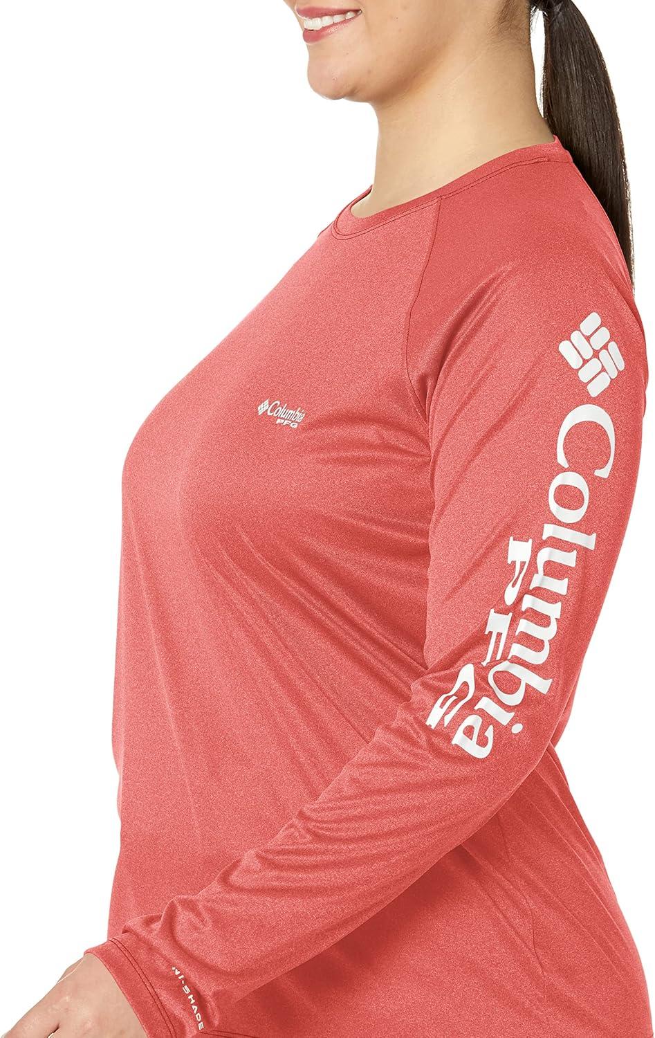 imageColumbia Womens Tidal Tee II Long Sleeve HoodieRed Hibiscus HeatherWhite Logo