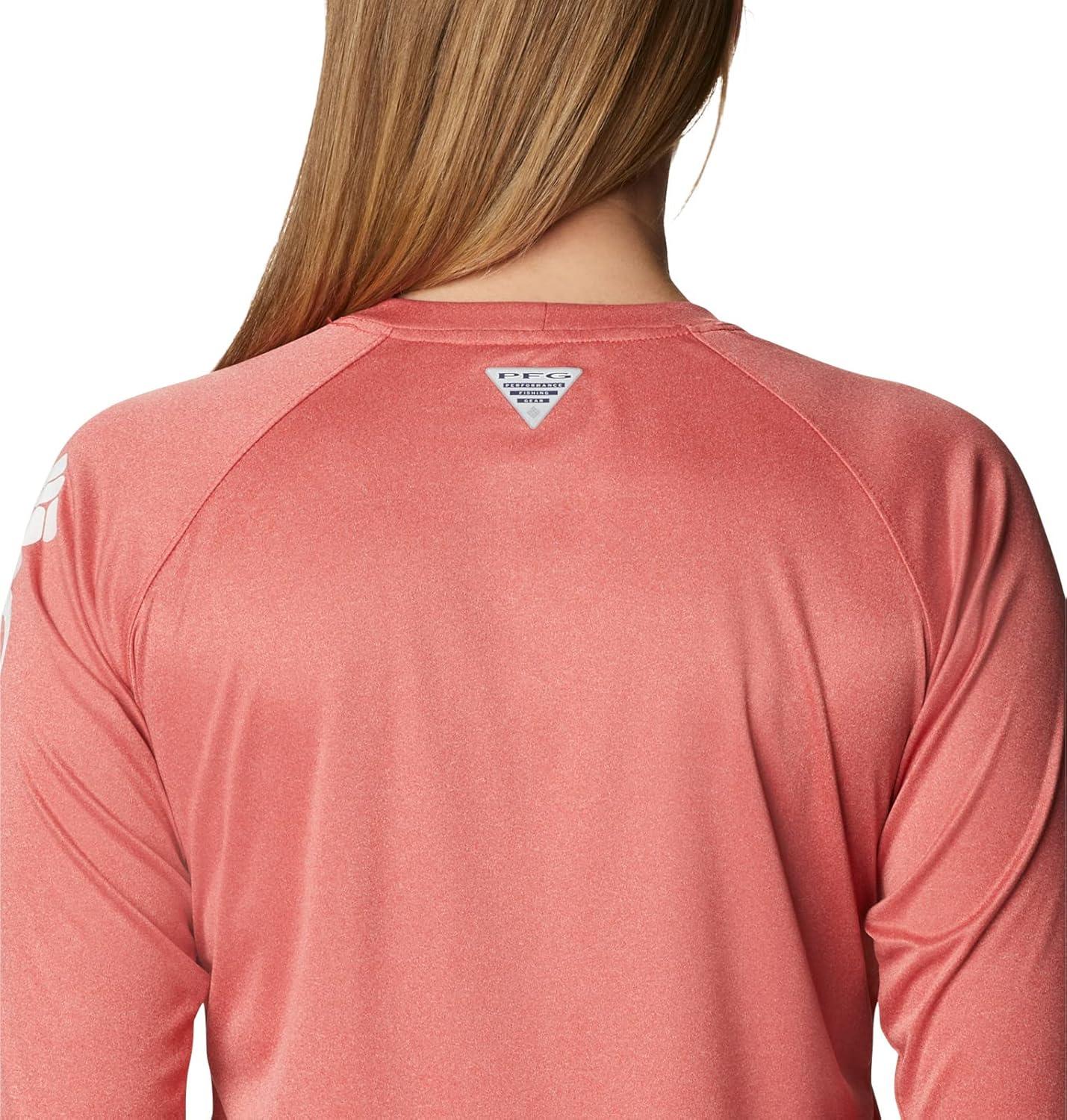 imageColumbia Womens Tidal Tee II Long Sleeve HoodieRed Hibiscus HeatherWhite Logo