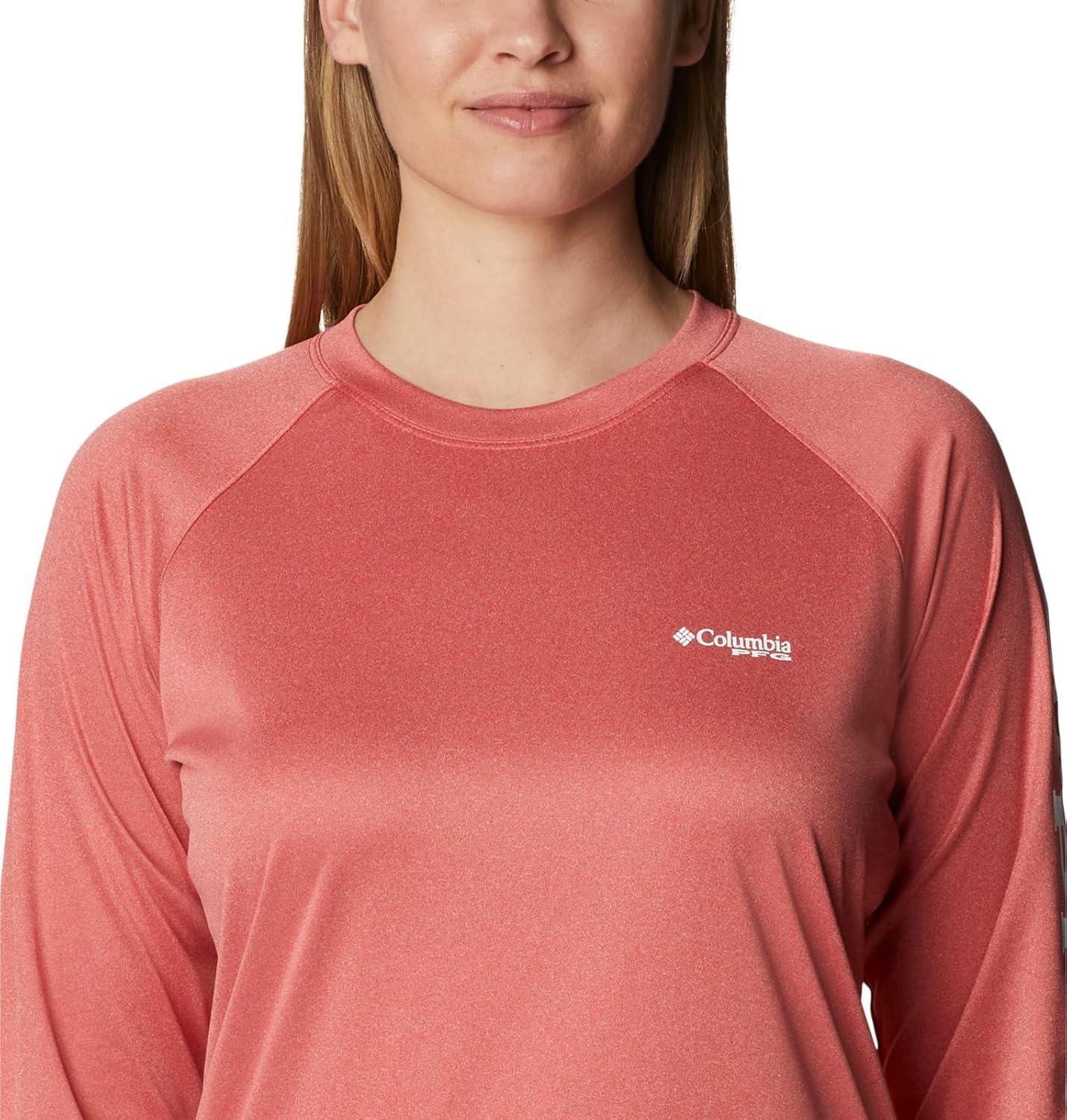 imageColumbia Womens Tidal Tee II Long Sleeve HoodieRed Hibiscus HeatherWhite Logo