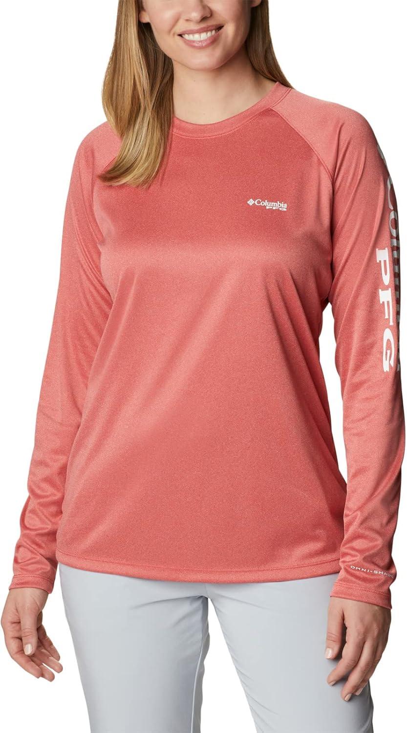 imageColumbia Womens Tidal Tee II Long Sleeve HoodieRed Hibiscus HeatherWhite Logo