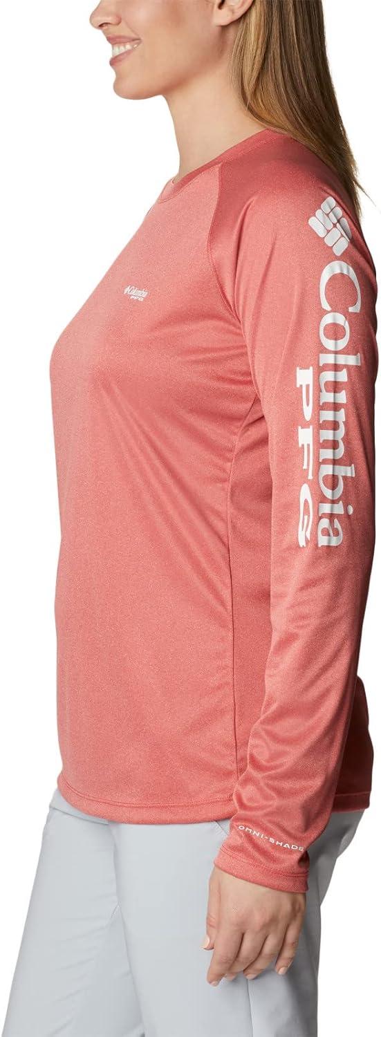 imageColumbia Womens Tidal Tee II Long Sleeve HoodieRed Hibiscus HeatherWhite Logo