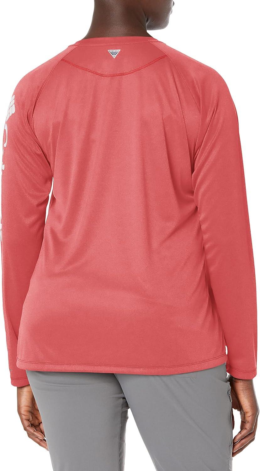 imageColumbia Womens Tidal Tee II Long Sleeve HoodieRed Lily HeatherWhite Logo