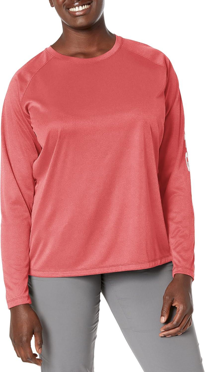 imageColumbia Womens Tidal Tee II Long Sleeve HoodieRed Lily HeatherWhite Logo