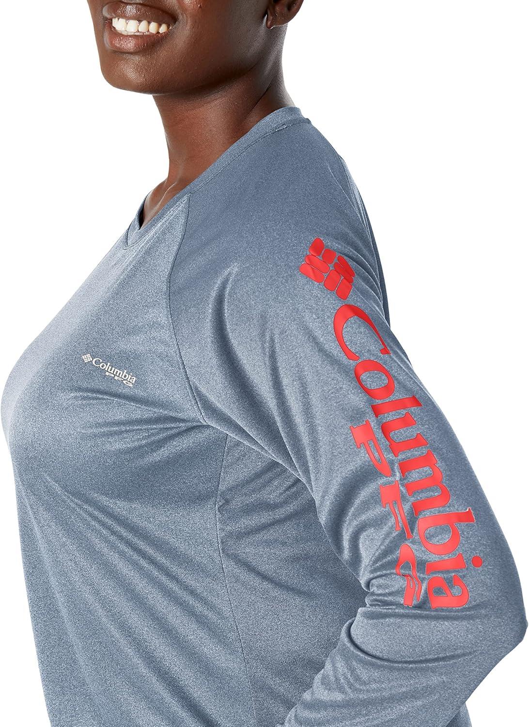 imageColumbia Womens Tidal Tee II Long Sleeve HoodieRed Lily HeatherWhite Logo