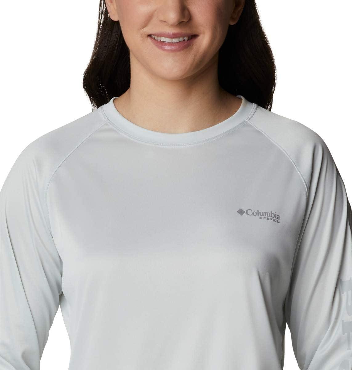 imageColumbia Womens Tidal Tee II Long Sleeve HoodieRed Lily HeatherWhite Logo