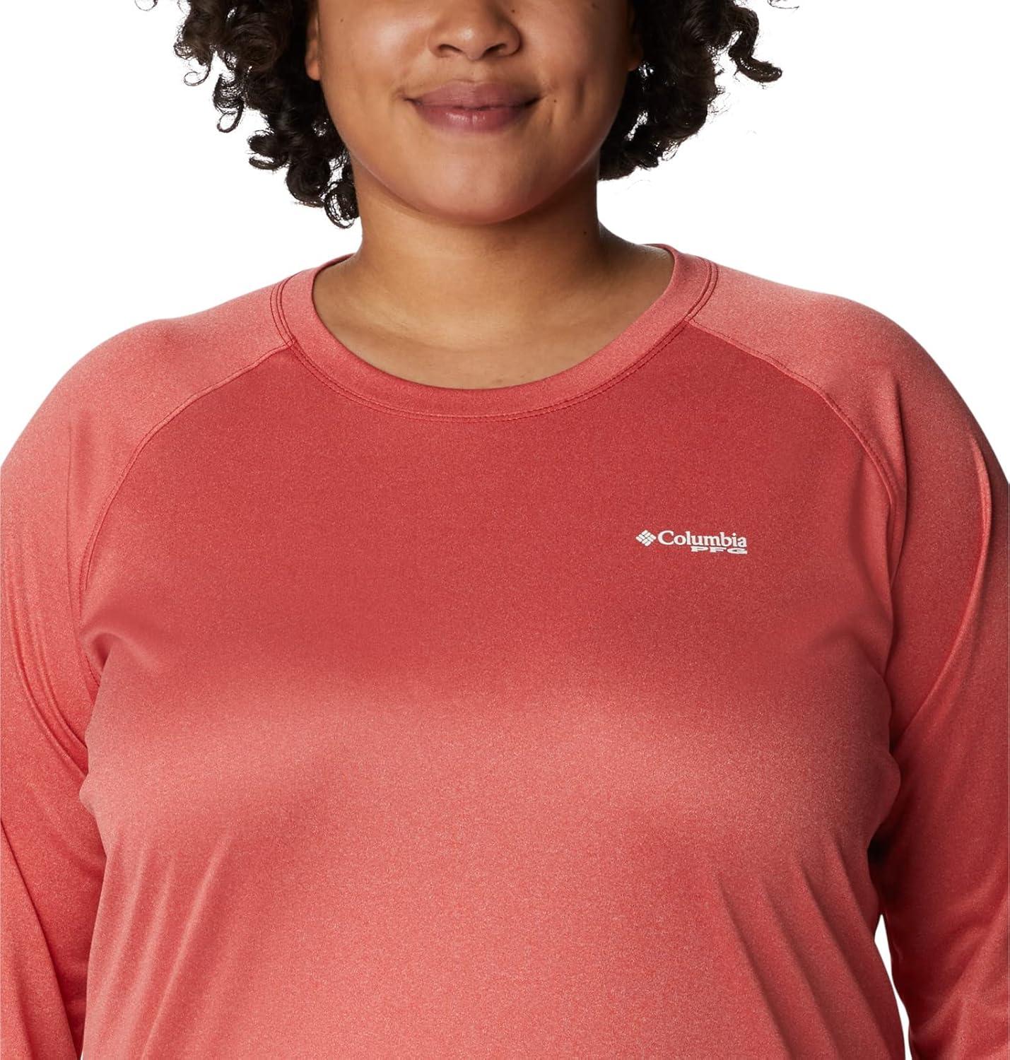 imageColumbia Womens Tidal Tee II Long Sleeve HoodieRed Spark HeatherWhite Logo