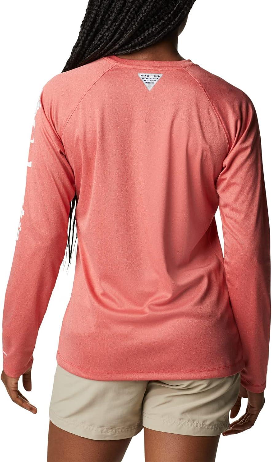 imageColumbia Womens Tidal Tee II Long Sleeve HoodieRed Spark HeatherWhite Logo