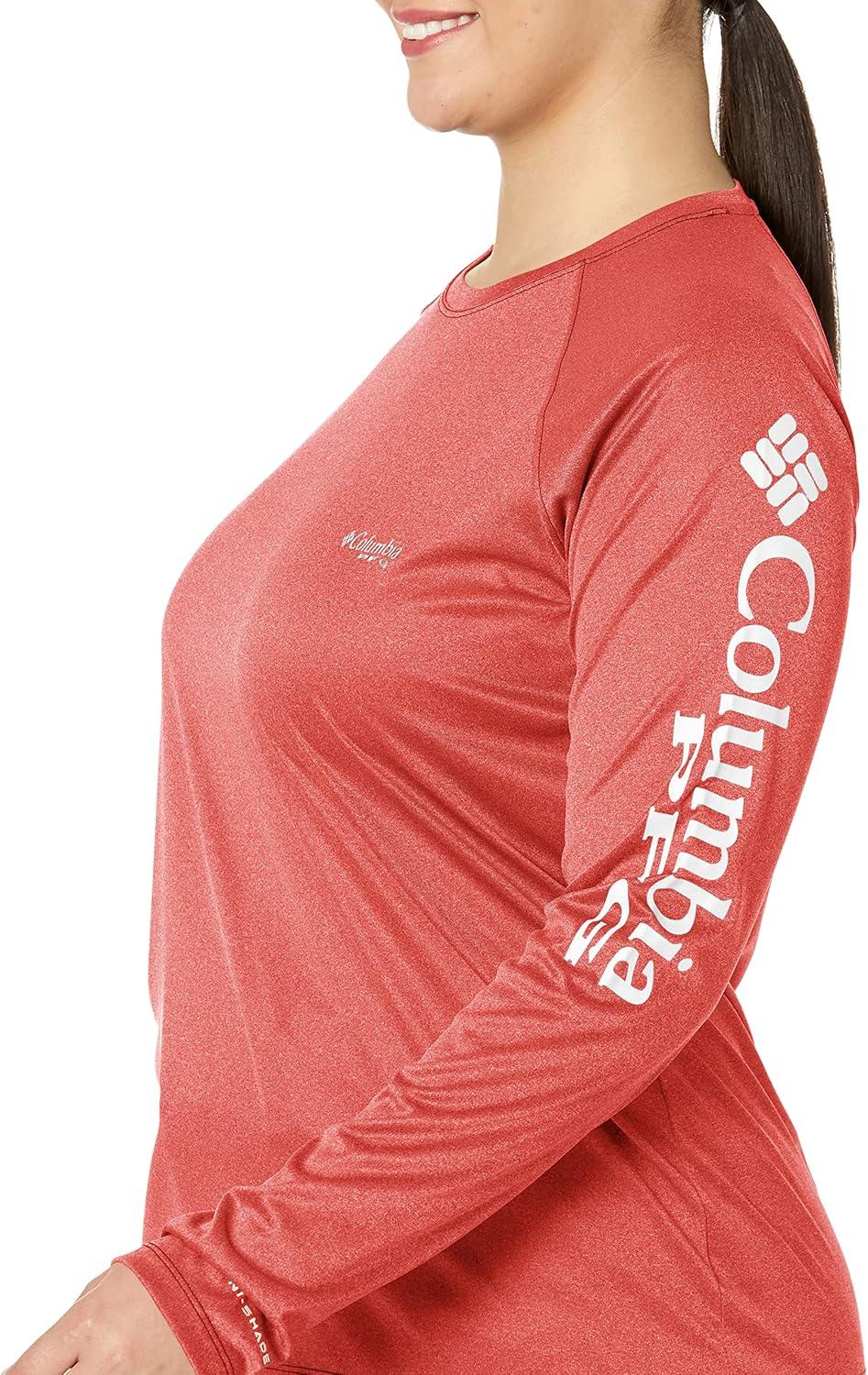 imageColumbia Womens Tidal Tee II Long Sleeve HoodieRed Spark HeatherWhite Logo