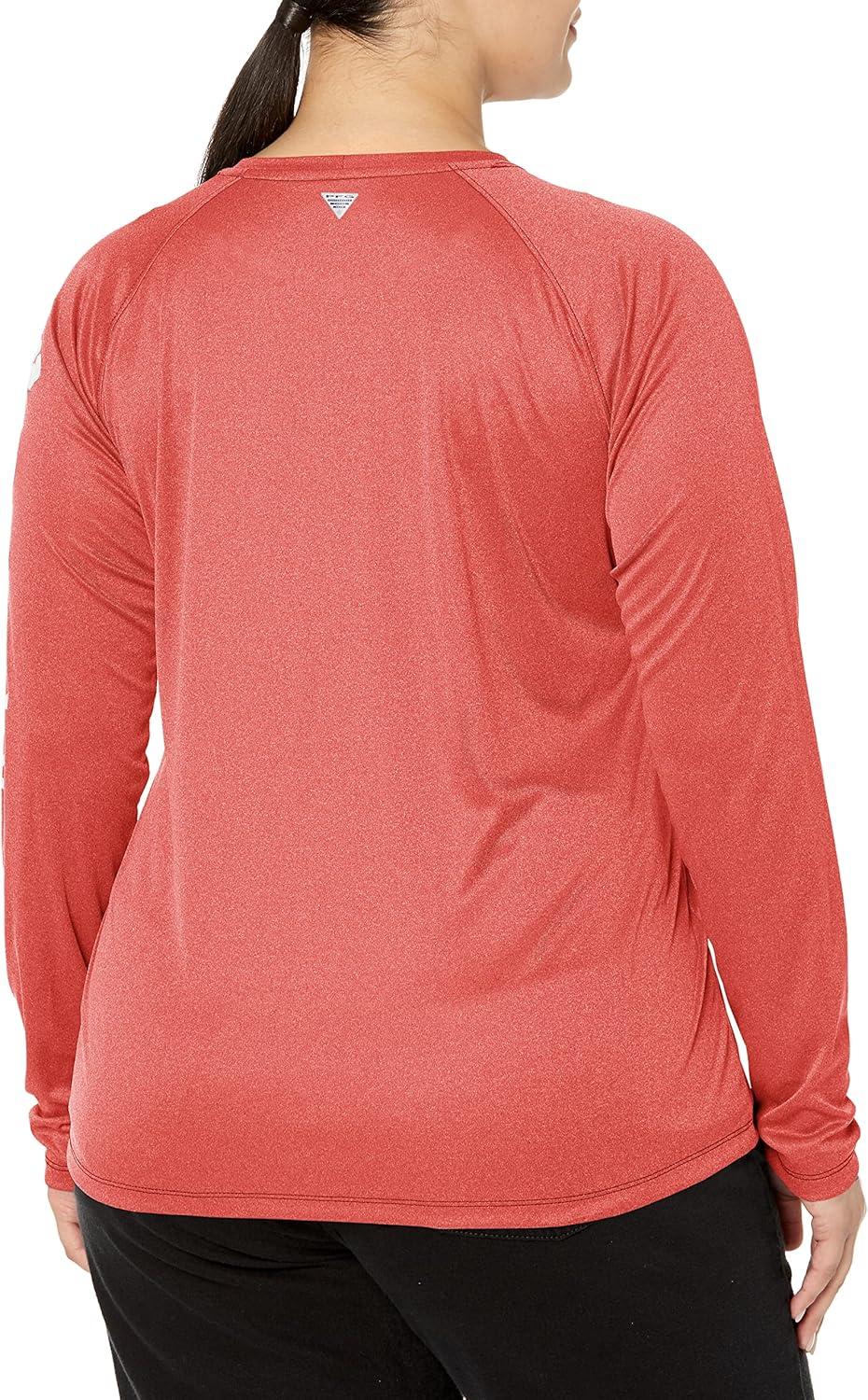 imageColumbia Womens Tidal Tee II Long Sleeve HoodieRed Spark HeatherWhite Logo