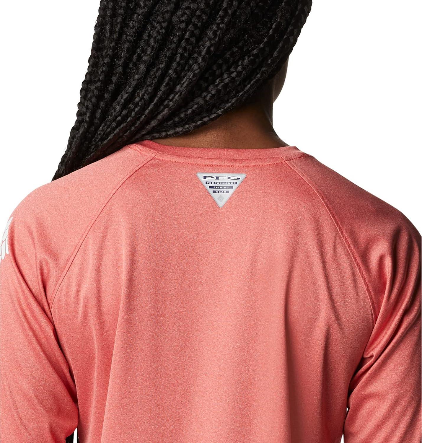 imageColumbia Womens Tidal Tee II Long Sleeve HoodieRed Spark HeatherWhite Logo
