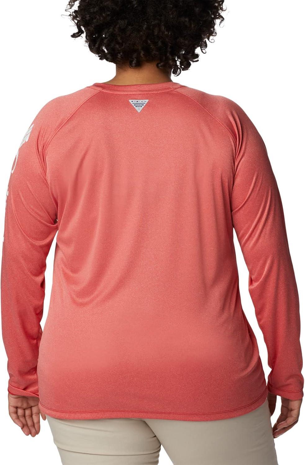 imageColumbia Womens Tidal Tee II Long Sleeve HoodieRed Spark HeatherWhite Logo