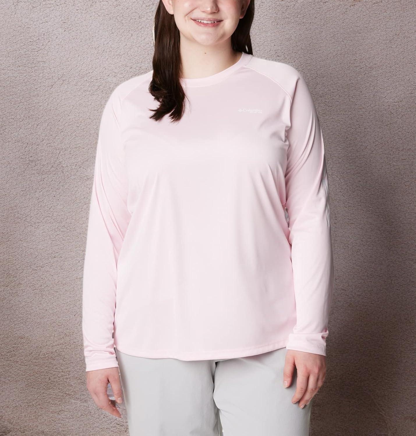 imageColumbia Womens Tidal Tee II Long Sleeve HoodieSatin Pink HeatherWhite Logo