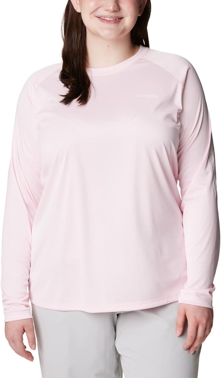 imageColumbia Womens Tidal Tee II Long Sleeve HoodieSatin Pink HeatherWhite Logo