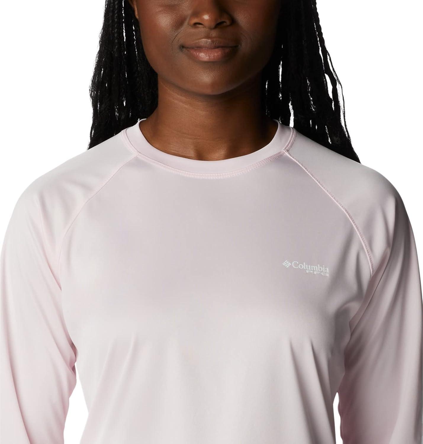 imageColumbia Womens Tidal Tee II Long Sleeve HoodieSatin Pink HeatherWhite Logo