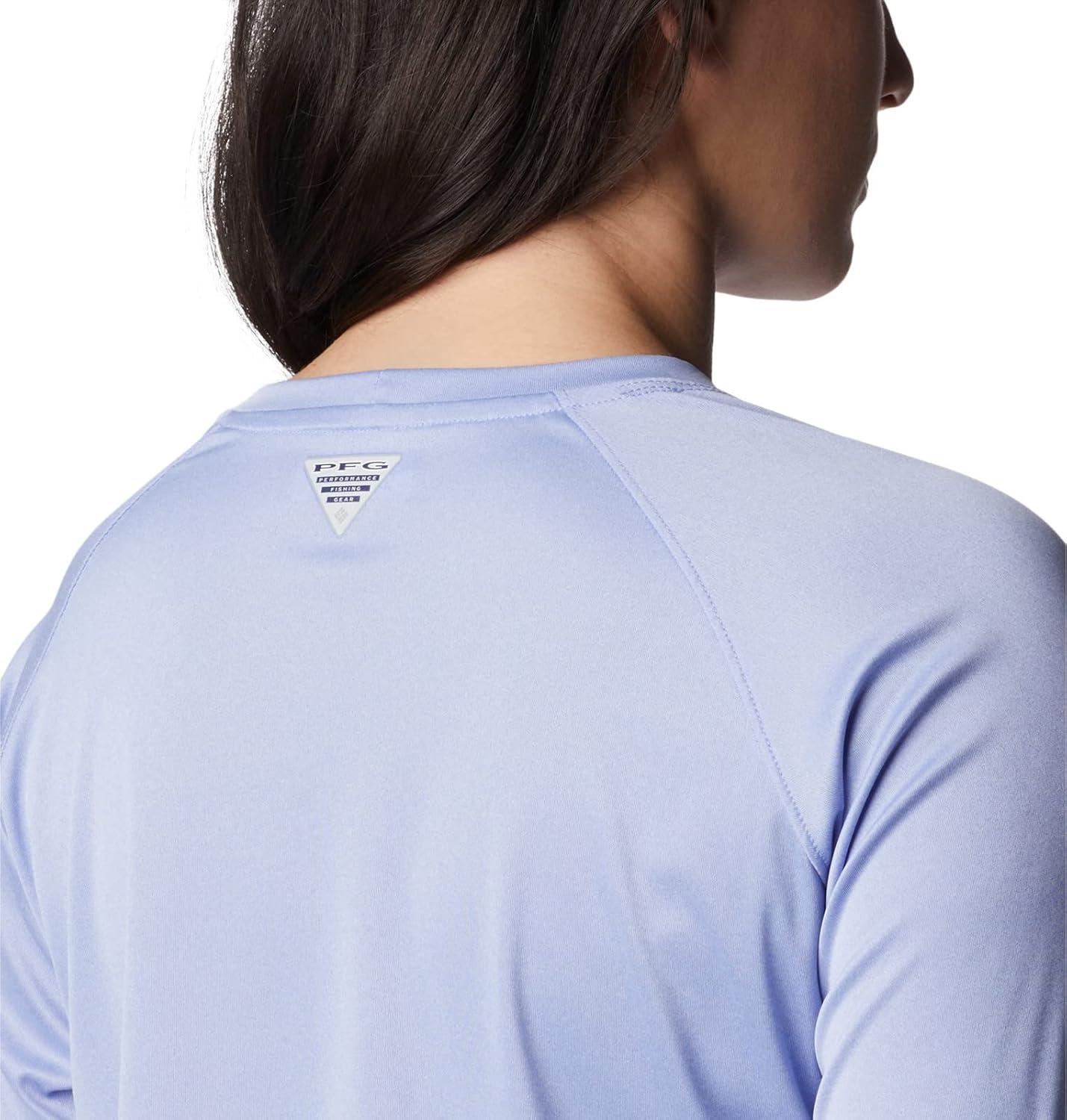 imageColumbia Womens Tidal Tee II Long Sleeve HoodieSerenity HeatherWhite Logo