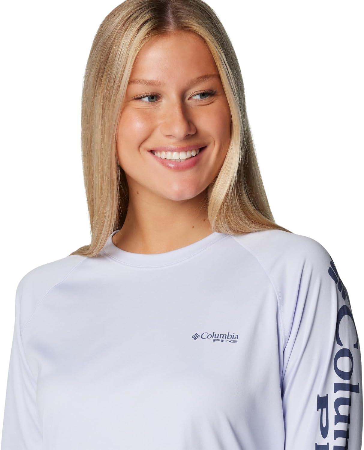 imageColumbia Womens Tidal Tee II Long Sleeve HoodieSnowdriftNocturnal Logo