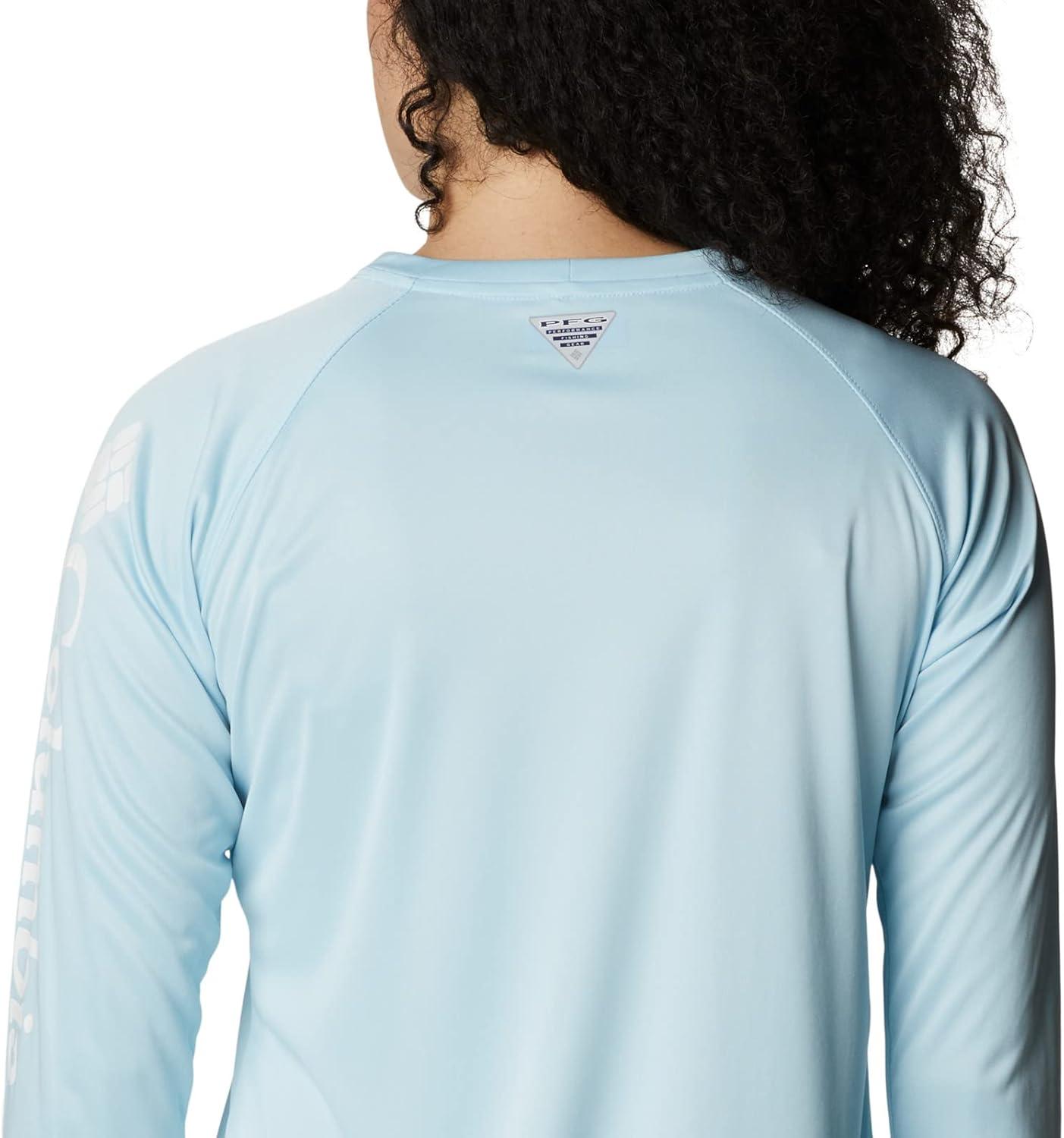 imageColumbia Womens Tidal Tee II Long Sleeve HoodieSpring Blue HeatherWhite Logo
