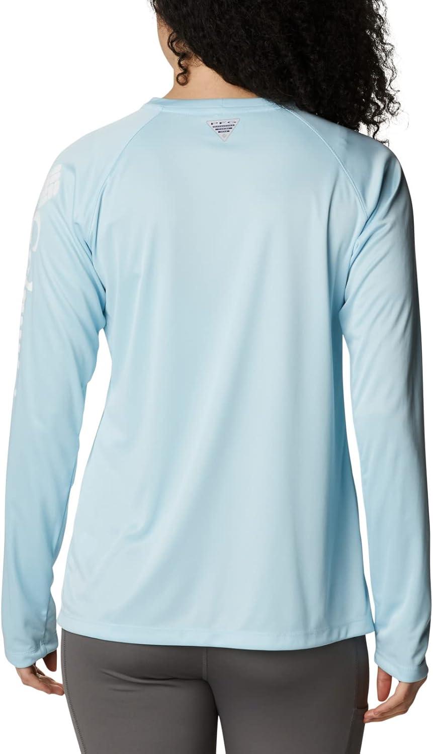 imageColumbia Womens Tidal Tee II Long Sleeve HoodieSpring Blue HeatherWhite Logo