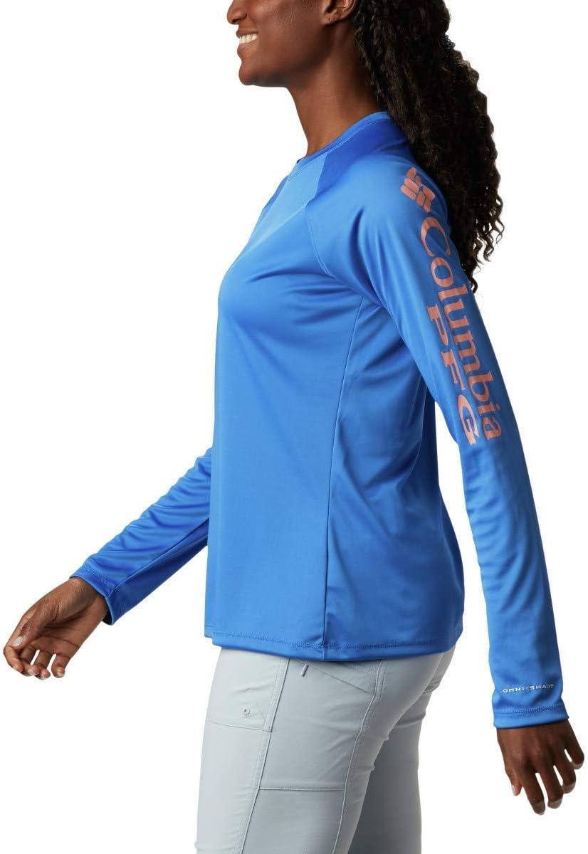imageColumbia Womens Tidal Tee II Long Sleeve HoodieStormy BlueLight Coral Logo