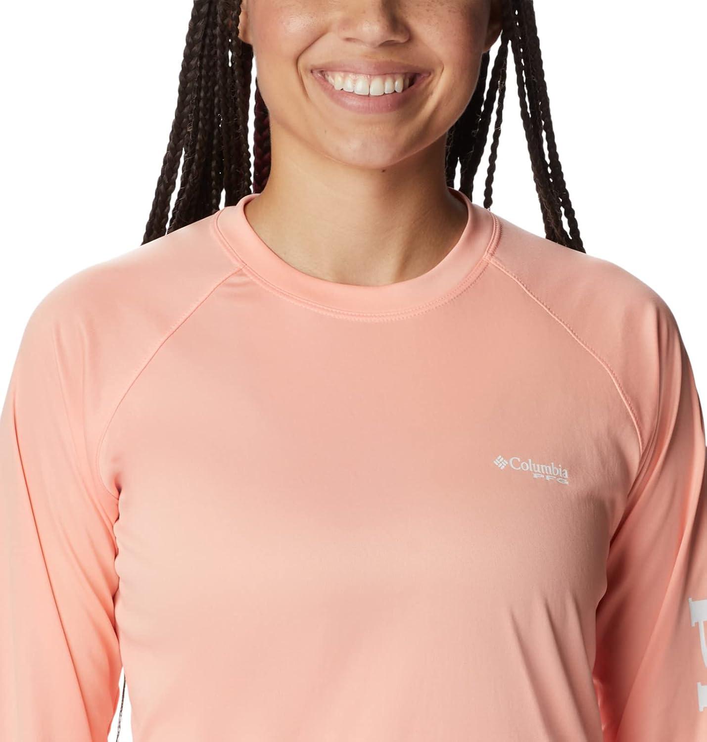 imageColumbia Womens Tidal Tee II Long Sleeve HoodieTiki Pink HeatherWhite Logo