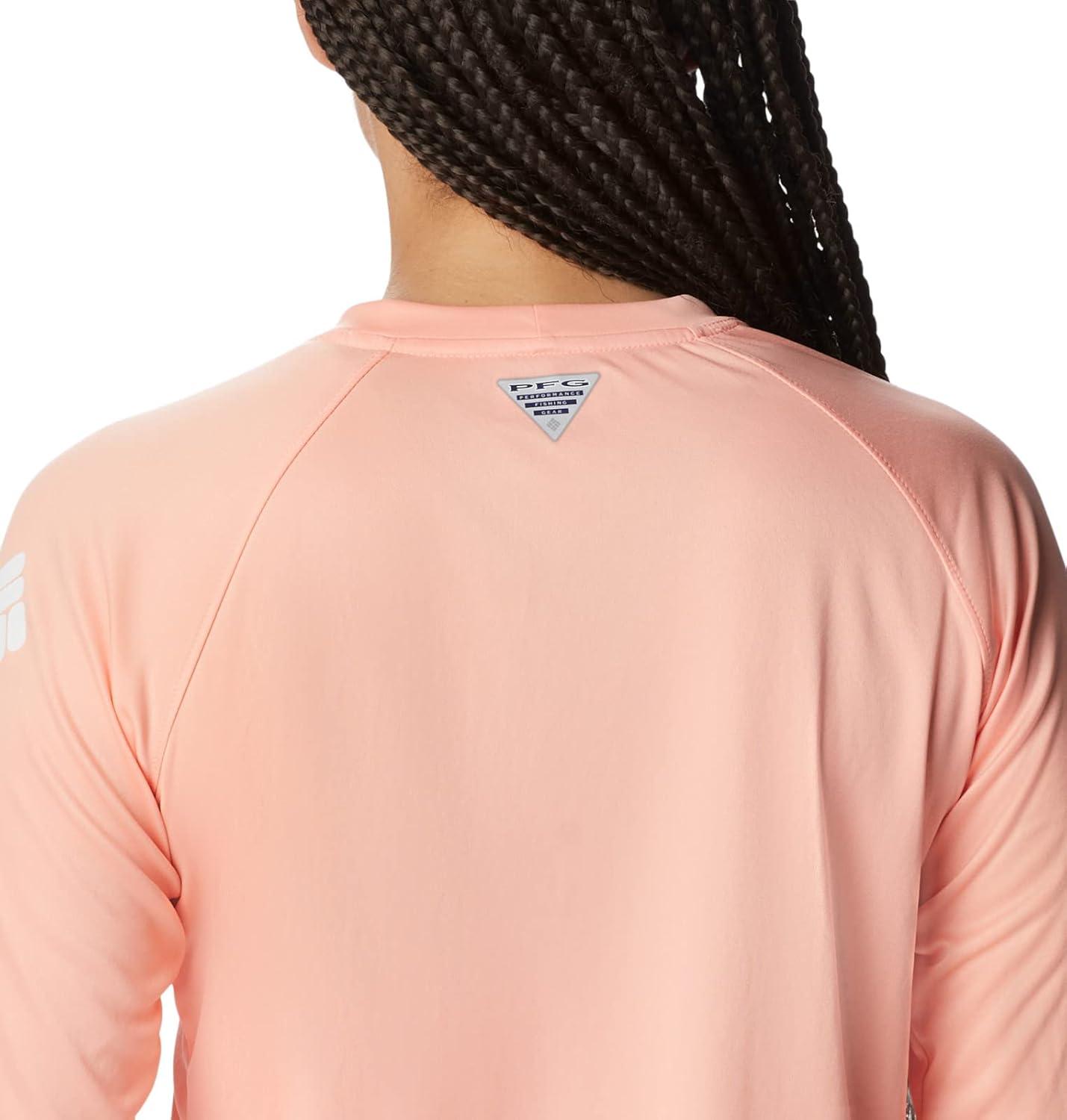 imageColumbia Womens Tidal Tee II Long Sleeve HoodieTiki Pink HeatherWhite Logo