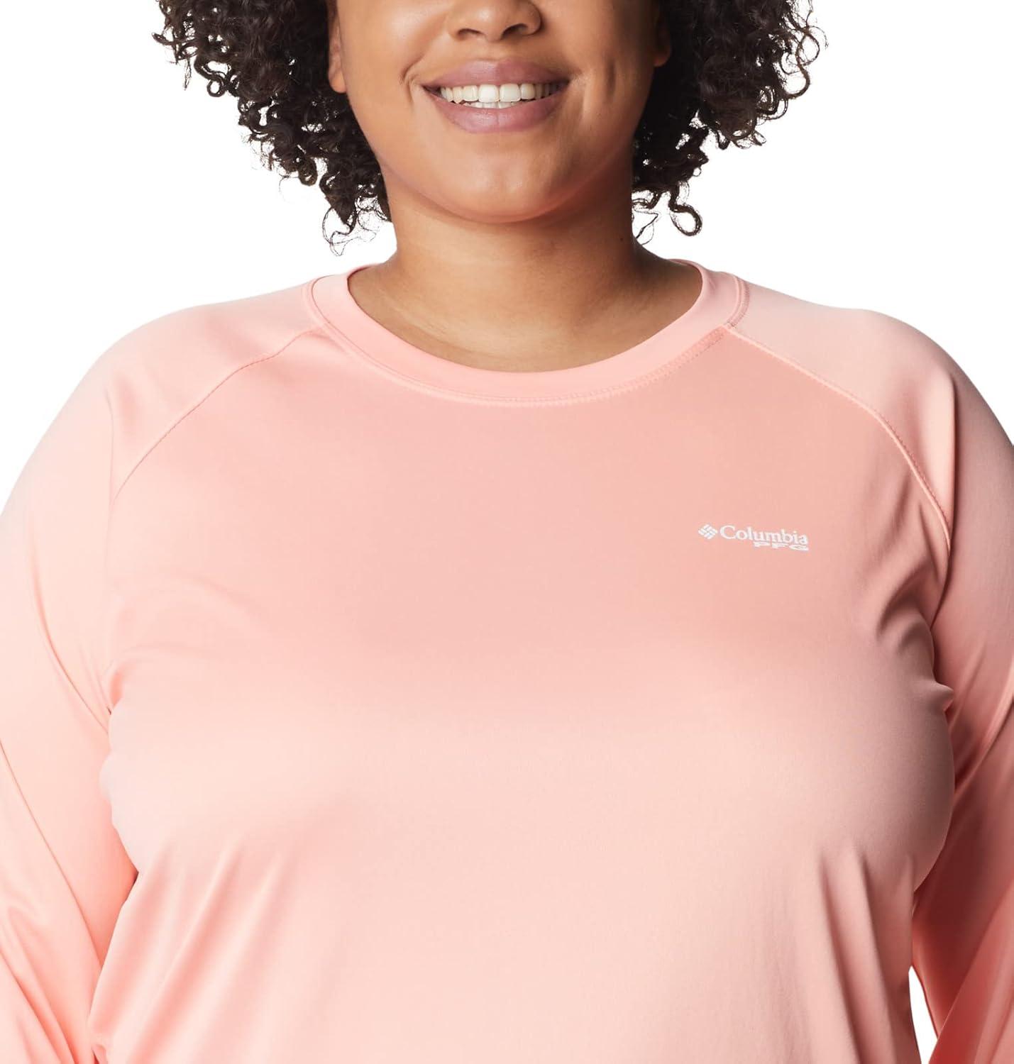 imageColumbia Womens Tidal Tee II Long Sleeve HoodieTiki Pink HeatherWhite Logo