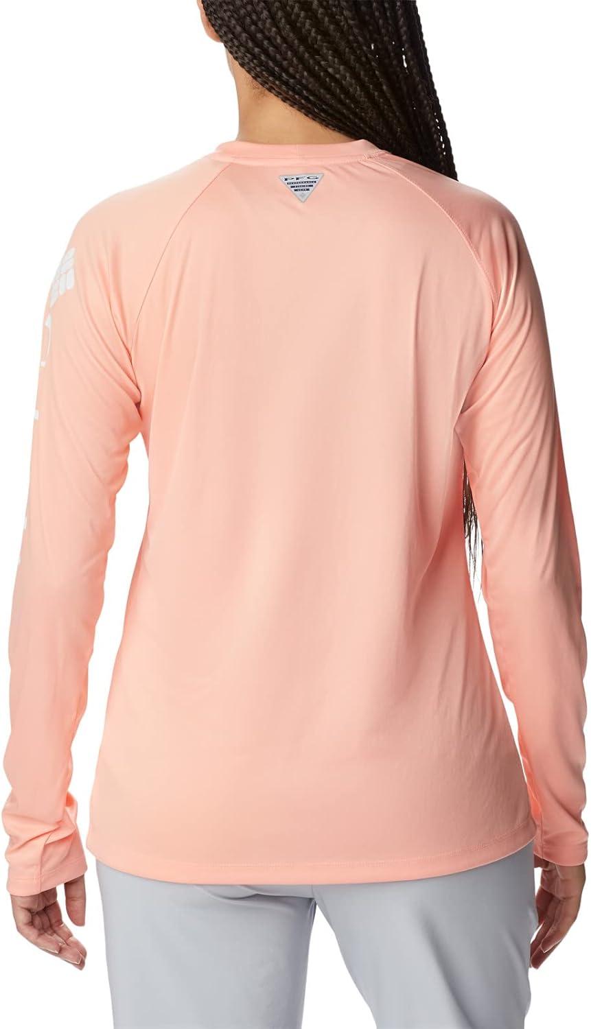 imageColumbia Womens Tidal Tee II Long Sleeve HoodieTiki Pink HeatherWhite Logo