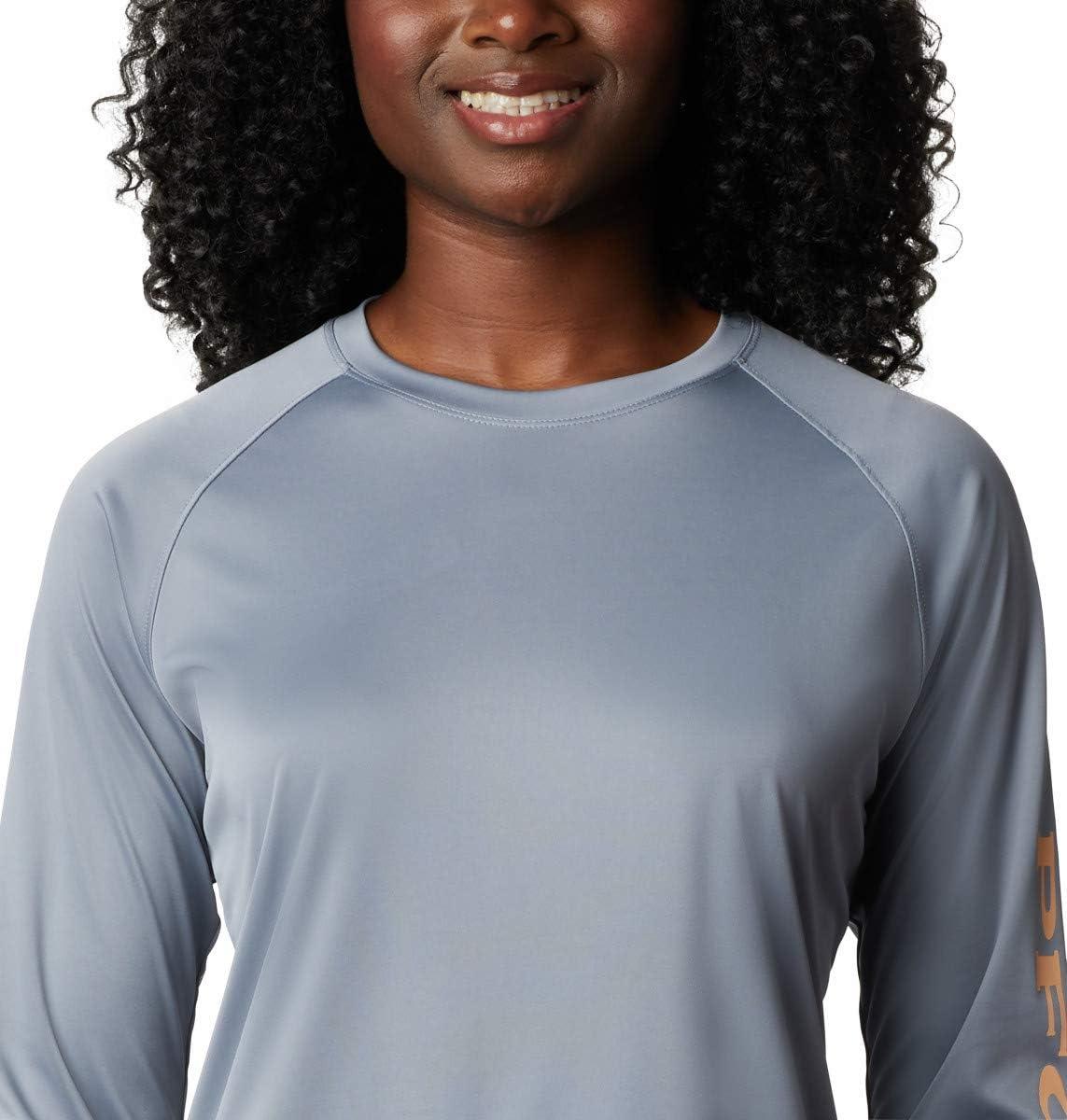 imageColumbia Womens Tidal Tee II Long Sleeve HoodieTrade Winds GreyLight Juice Logo