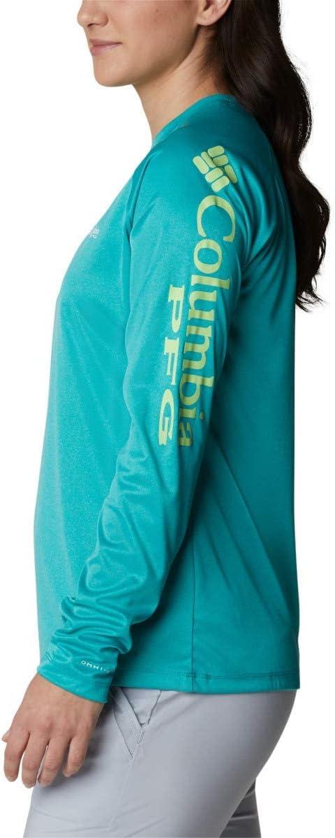 imageColumbia Womens Tidal Tee II Long Sleeve HoodieTropic Water HeatherLime Glow Logo