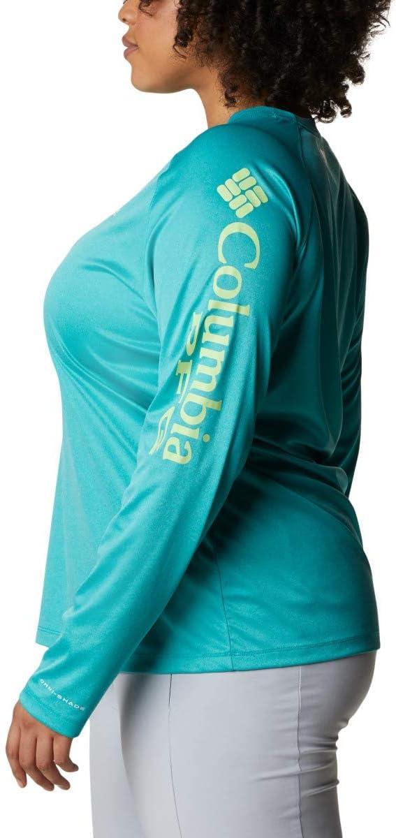 imageColumbia Womens Tidal Tee II Long Sleeve HoodieTropic Water HeatherLime Glow Logo