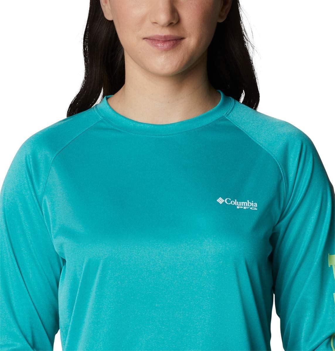 imageColumbia Womens Tidal Tee II Long Sleeve HoodieTropic Water HeatherLime Glow Logo