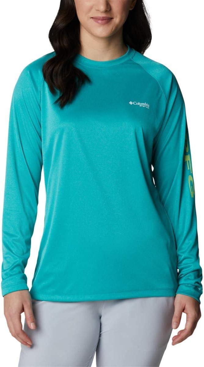 imageColumbia Womens Tidal Tee II Long Sleeve HoodieTropic Water HeatherLime Glow Logo