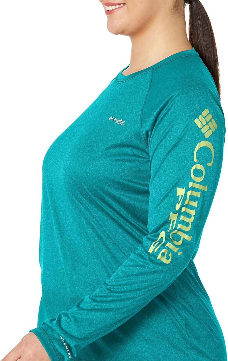 imageColumbia Womens Tidal Tee II Long Sleeve HoodieTropic Water HeatherLime Glow Logo